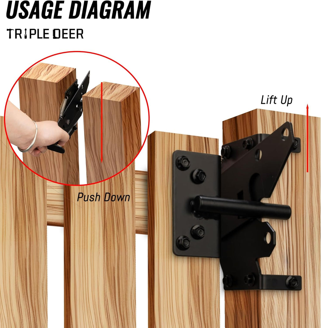 Heavy Duty Self-Closing Gate Latch for Wooden Fence, Outdoor Metal Hardware D427