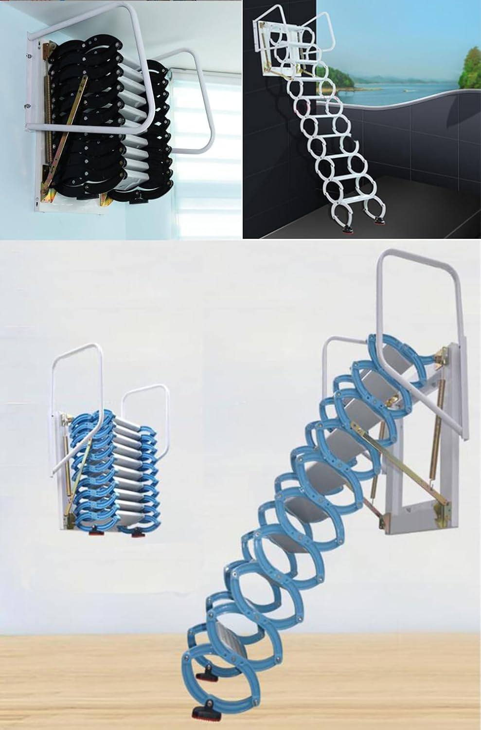 Attic Loft Ladder Folding Wall-mounted Stairs with Armrests K334