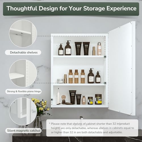 Recessed Medicine Cabinet with Mirror Wall Mounted, Metal Beveled Mirror with Storage for Bathroom Vanity, Aluminum Alloy, Silver, 16x24, 1 Door V179203