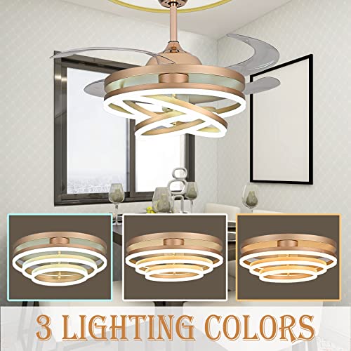 42" Invisible Ceiling Fan Chandelier Light with Remote Control P324151