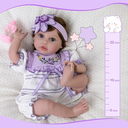Lifelike Reborn Baby Doll 22 Inch with Feeding Accessories for Kids 3+ U252