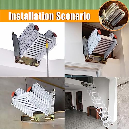 Folding Loft Ladder, 9.8 ft Wall Mounted Telescopic Attic Ladder, Al-Mg Alloy Pull Down Stairs with Adjustable Height P592