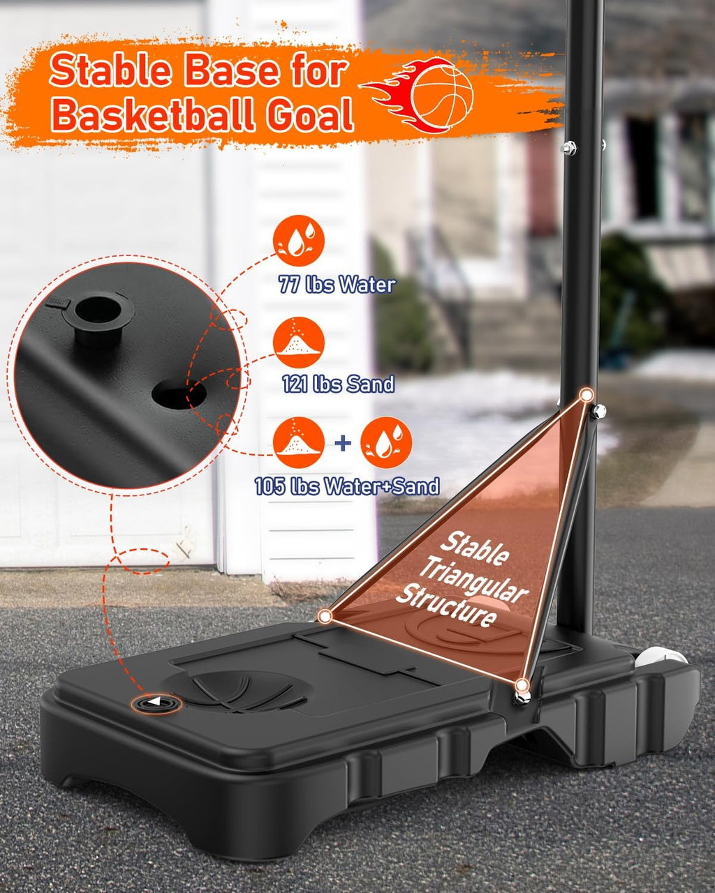 Portable Basketball Hoop, 5-7FT Adjustable, 33 Inch Shatterproof Backboard with Wheels V690391