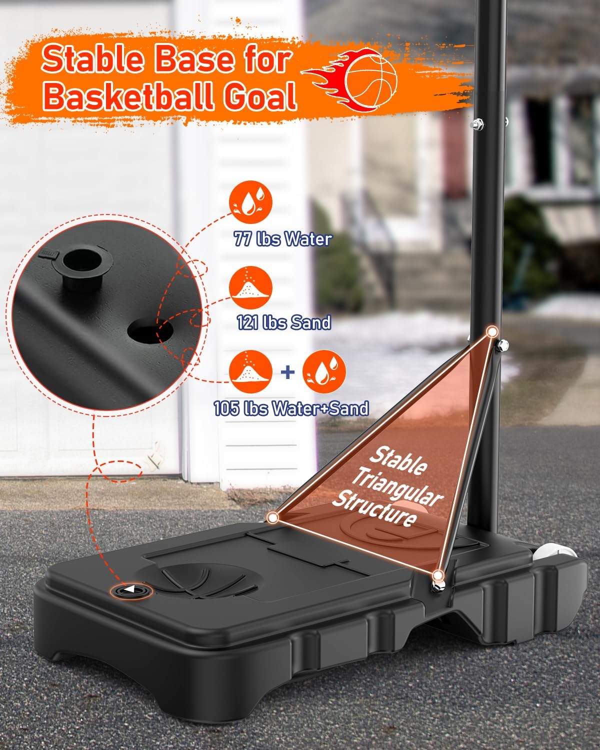 Portable Basketball Hoop, 5-7FT Adjustable, 33 Inch Shatterproof Backboard with Wheels V690391