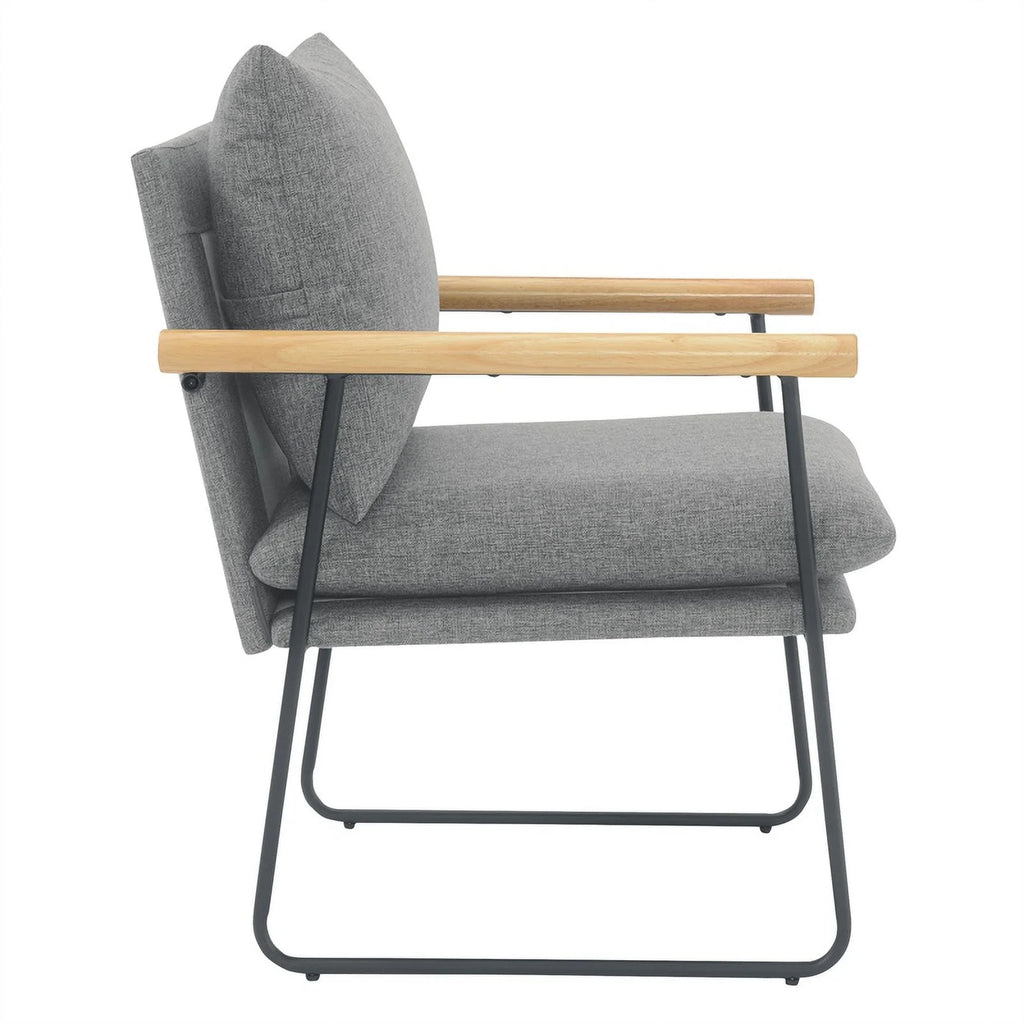 Armchair in Charcoal Fabric with Natural Arms and Black Sled Base D6437