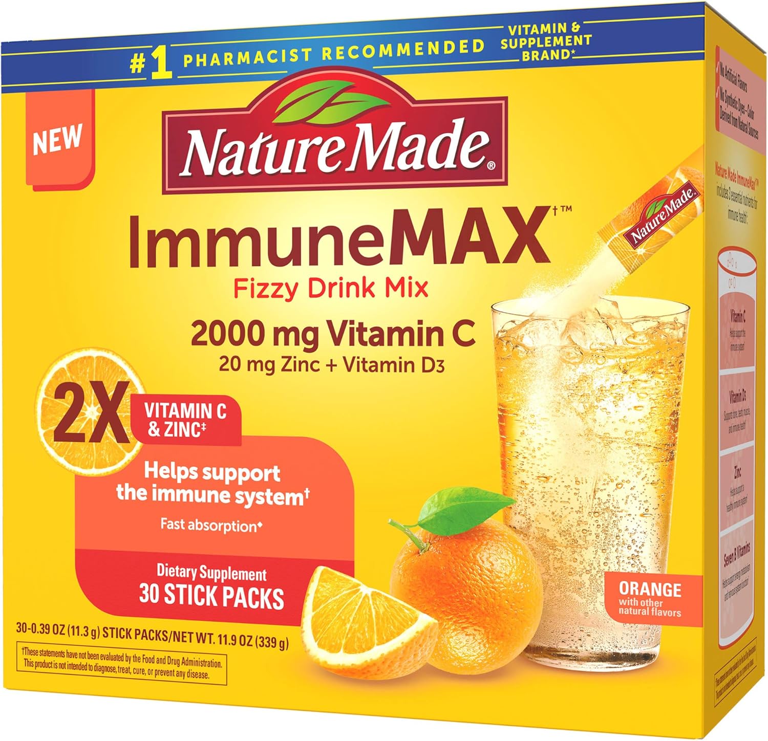 Immune Support Fizzy Drink Mix with Vitamin C, D and Zinc, 30 Stick Packs P53537