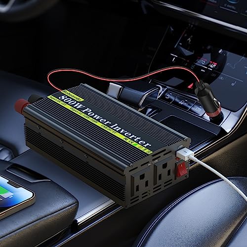 800W Car Power Inverter, DC 12V to 110V AC, 2 AC Outlets and USB Ports R9918