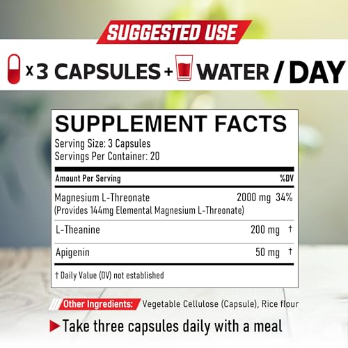 Magnesium L-Threonate Supplement with L-Theanine & Apigenin, 60 Capsules W8847