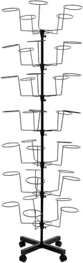 7 Tier Rotating Hat Display Stand with 4 Wheels, Adjustable Hat Stand Cap Organizer Hat Display, Metal Hat Stand for Baseball Caps, 35 Metal Hooks for Wig, Cap, Baseball Hat, White/Black (Black)