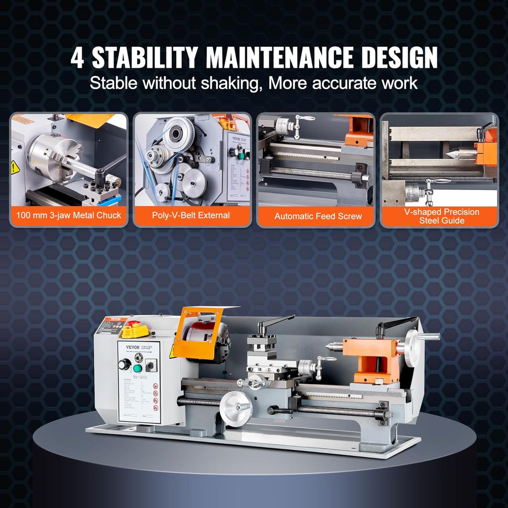 Metal Lathe Machine, 7 x 13.78 Inch, Benchtop Power Lathe, 0-2200 RPM Variable Speed, with Tool Box A98525