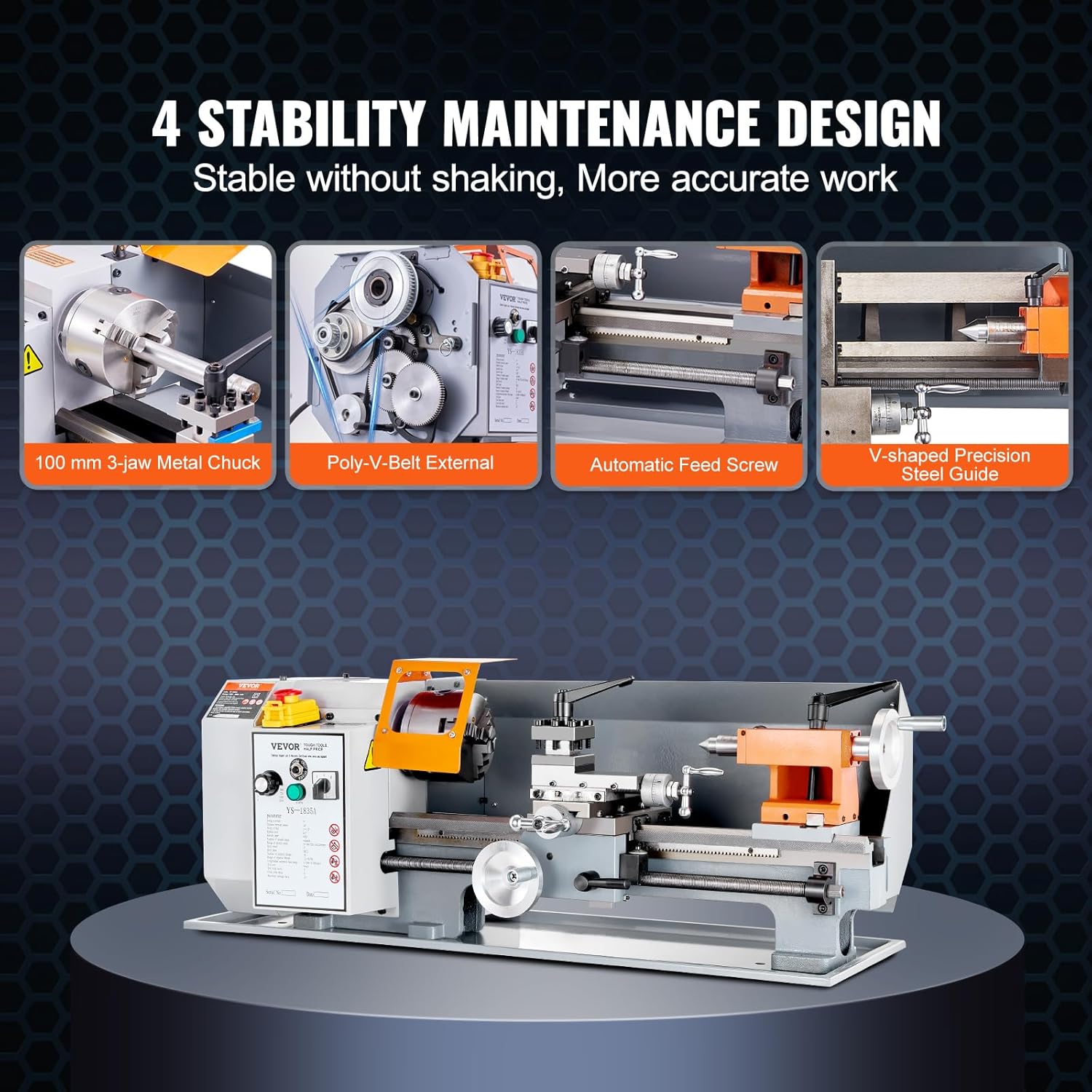 Metal Lathe Machine, 7 x 13.78 Inch, Benchtop Power Lathe, 0-2200 RPM Variable Speed, with Tool Box A98525