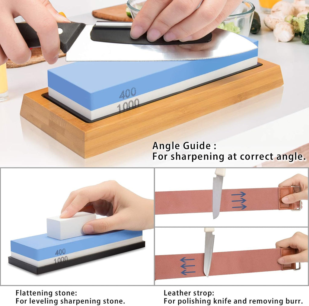 Sharpening Stone Set 4 Side Grit 400/1000 3000/8000 with Bamboo Base A536836