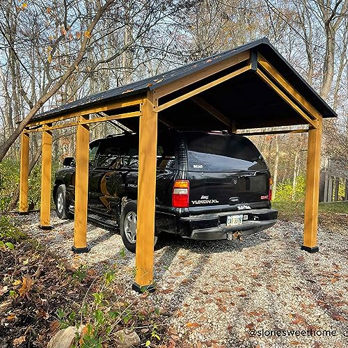 Wood Gazebo Carport 11 x 20 ft with Metal Roof F939