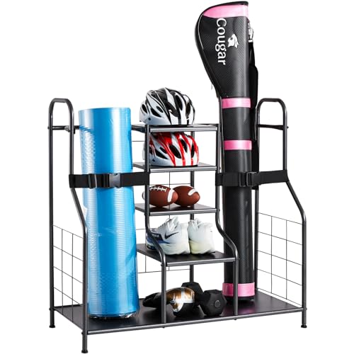 VEVOR Golf Bag Organizer, Golf Bag Storage Rack Stand Holder, Sports Equipment Storage Rack, Golf Storage Organizer for Garage, Sports Gear, Toys Storage Rack Hooks