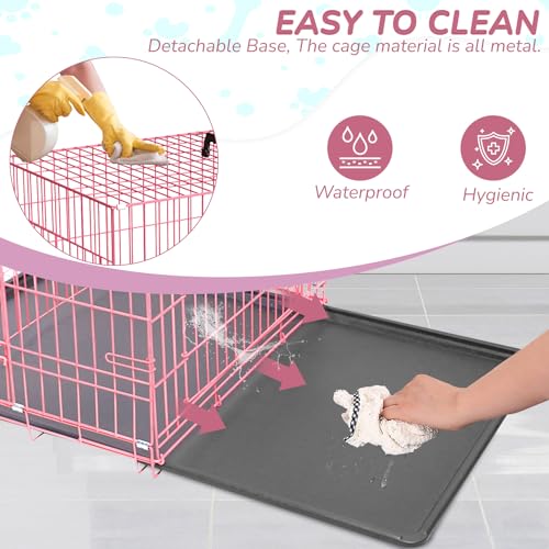 Large Dog Crate 42 Inch Double Door Folding Metal Wire Kennel with Divider Panel Z220483