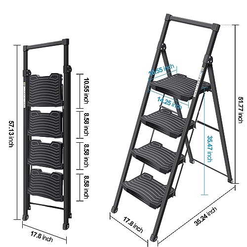 5 Step Ladder with Tool Platform, Folding Steel Step Stool with Handrail E680118