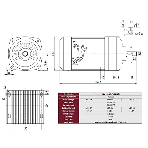 48V 1200W Electric Tricycle Motor for Cargo E-Pedicab B350