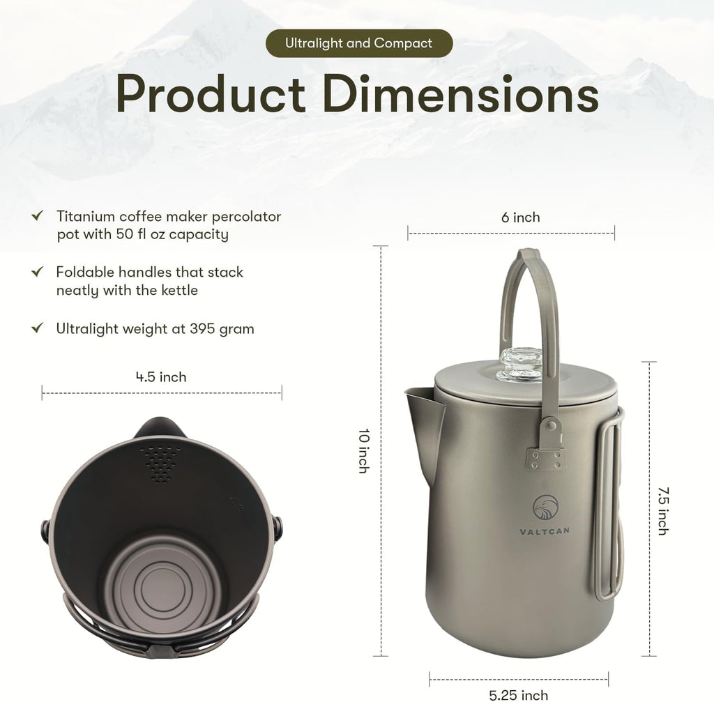 Titanium Percolator Coffee Maker Pot 1.5L Ultralight Camping Kettle K7800