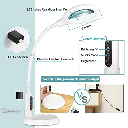 Magnifying Glass with Light and Clamp, Stepless Dimmable LED Desk Lamp D18589