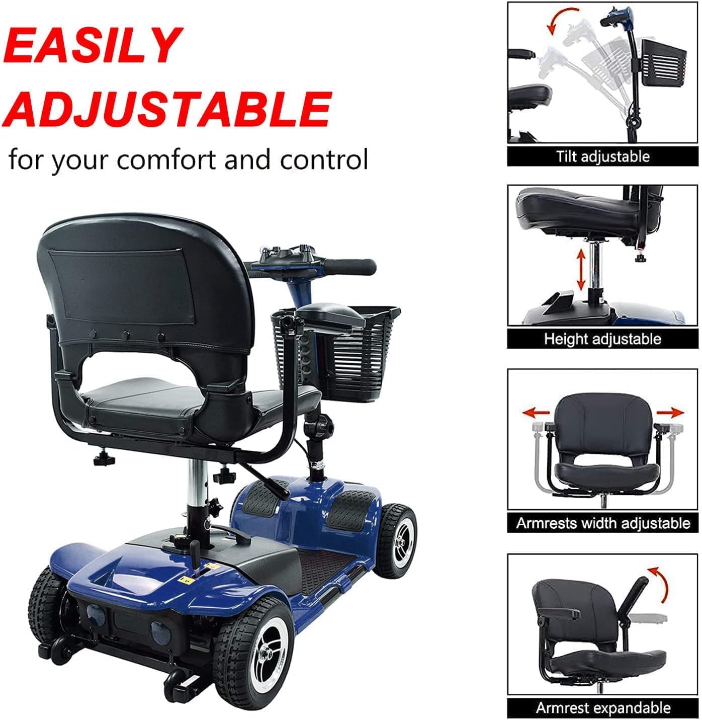 4 Wheel Mobility Scooter for Seniors, Collapsible Travel Scooter with Basket P96597