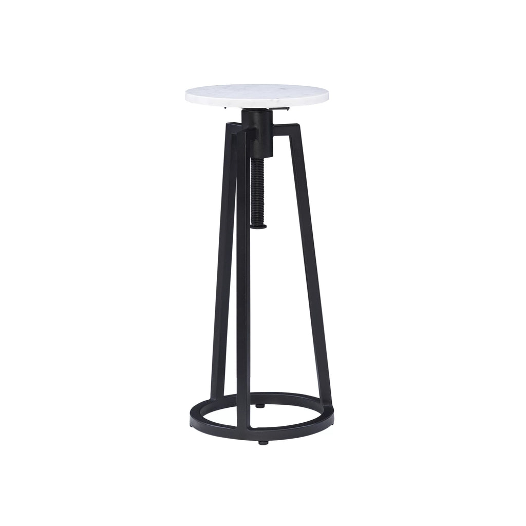 Round Adjustable Height Drink Table, 25-30" Tall, Black/White Marble P104