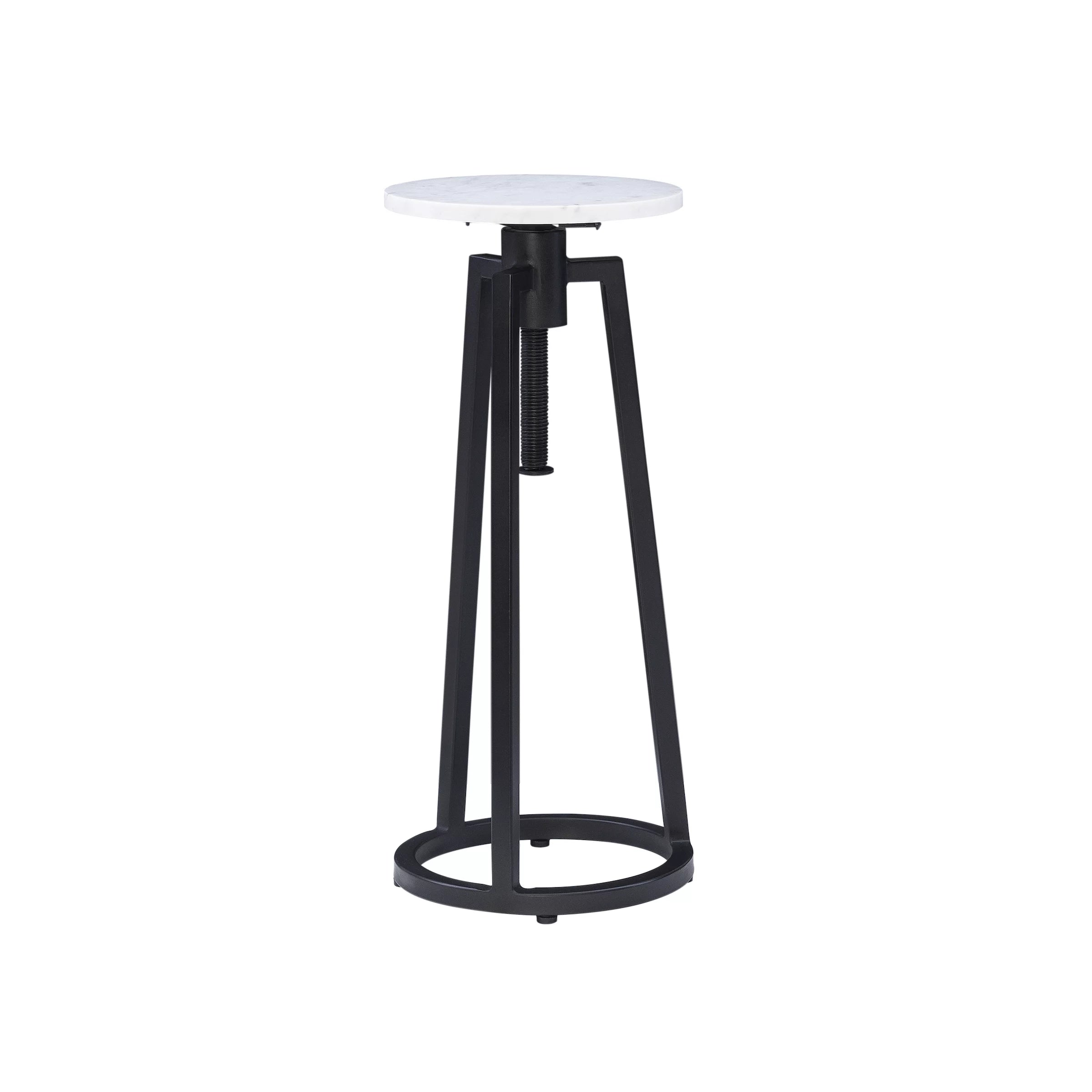 Round Adjustable Height Drink Table, 25-30" Tall, Black/White Marble P104