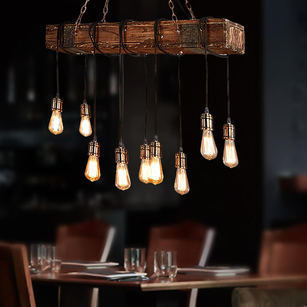 Rustic Industrial 10-Light Linear Chandelier for Kitchen Island Dining Room I830