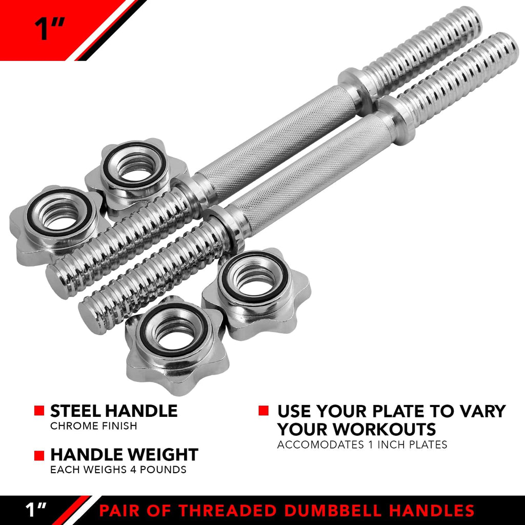 Threaded Dumbbell Handles, Set of 2, with Star Collars, Fits 1" Standard Plates M5367