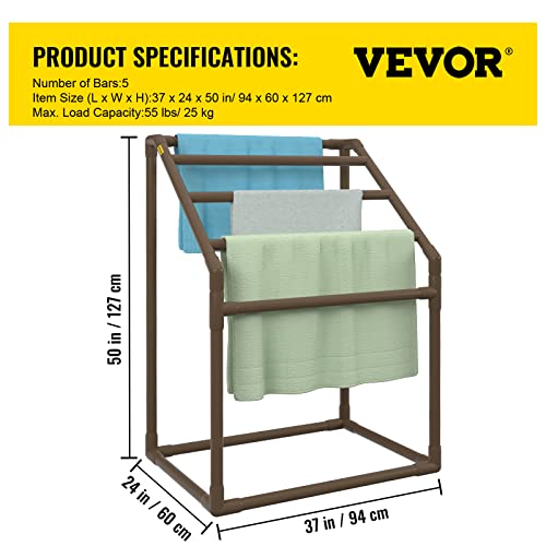Pool Towel Rack, 5 Bar, Freestanding Outdoor Storage with Towel Clips V90329