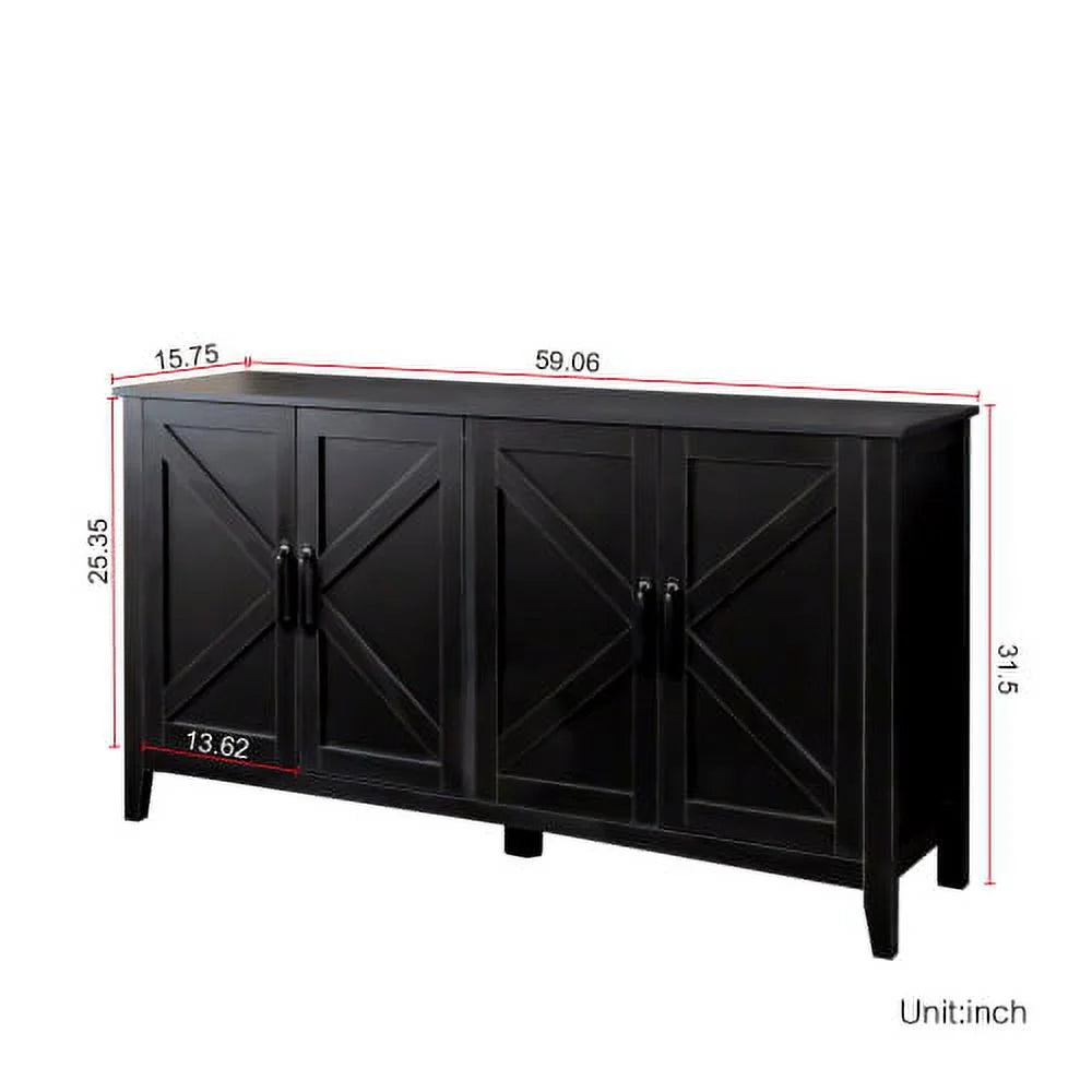 4-Door Freestanding Sideboard Cabinet with Open Shelves Y562