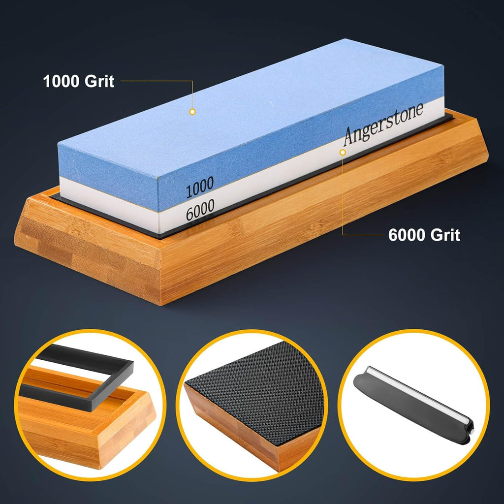 Knife Sharpening Stone 1000/6000 Grit Whetstone with Non-Slip Base N9115