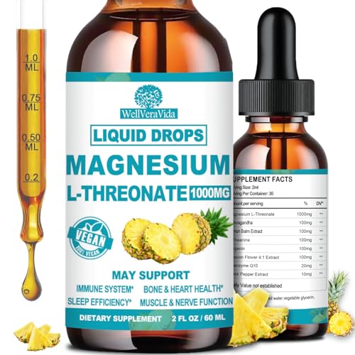 Magnesium L-Threonate Liquid, Triple Sleep Magnesium Threonate w. Apigenin, Theanine, Lemon Balm High Absorption Liquid Magnesium Threonate Supplement for Sleep Memory Calm Brain Nerve Muscle