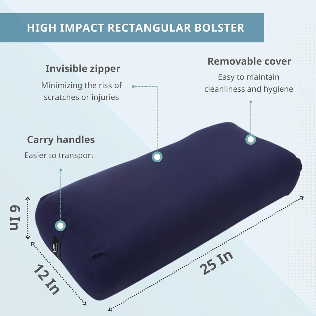 Yoga Bolster and Strap Set, Rectangular Meditation Pillow, Soft Lightweight with Carry Handle K1545