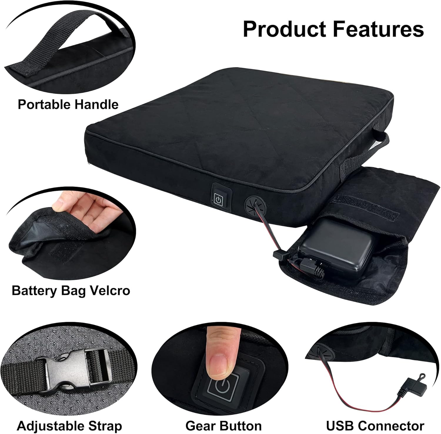 Heated Seat Cushion with 3 Settings, Memory Foam Pad for Camping, Office, Stadium E52152