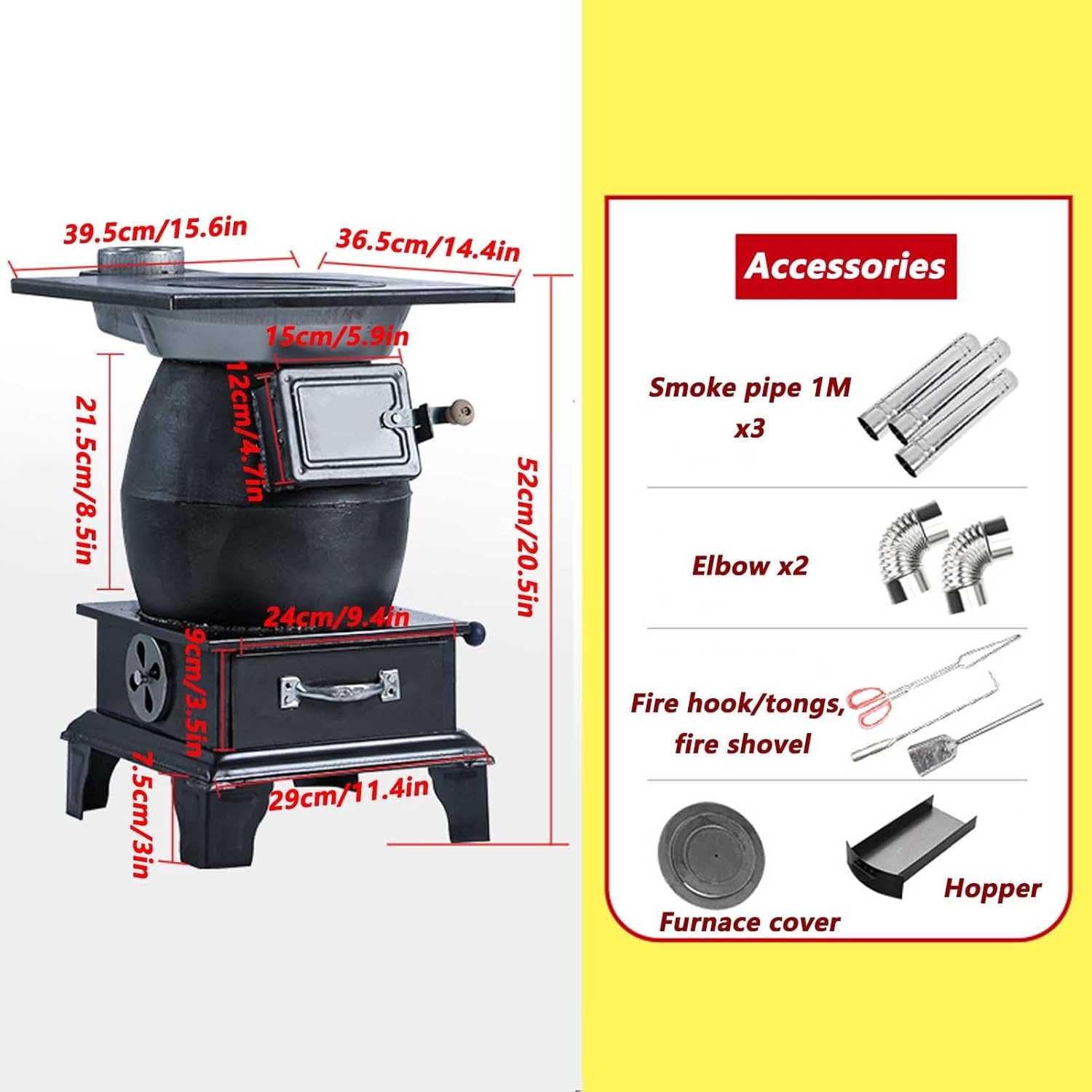 Outdoor Wood Burning Stove with Sectional Chimney Pipes for Camping and Heating E86216