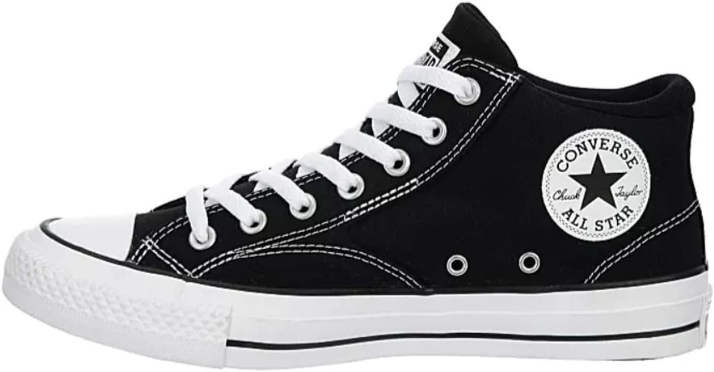 Mid High Canvas Sneaker with Lace-up Closure, Black White H9083