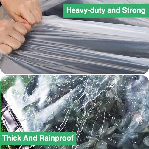 9.8 x 8.2 Ft Clear Waterproof Tarp, 5 mil Anti-tear Garden Rainproof Cover with Grommets E57716
