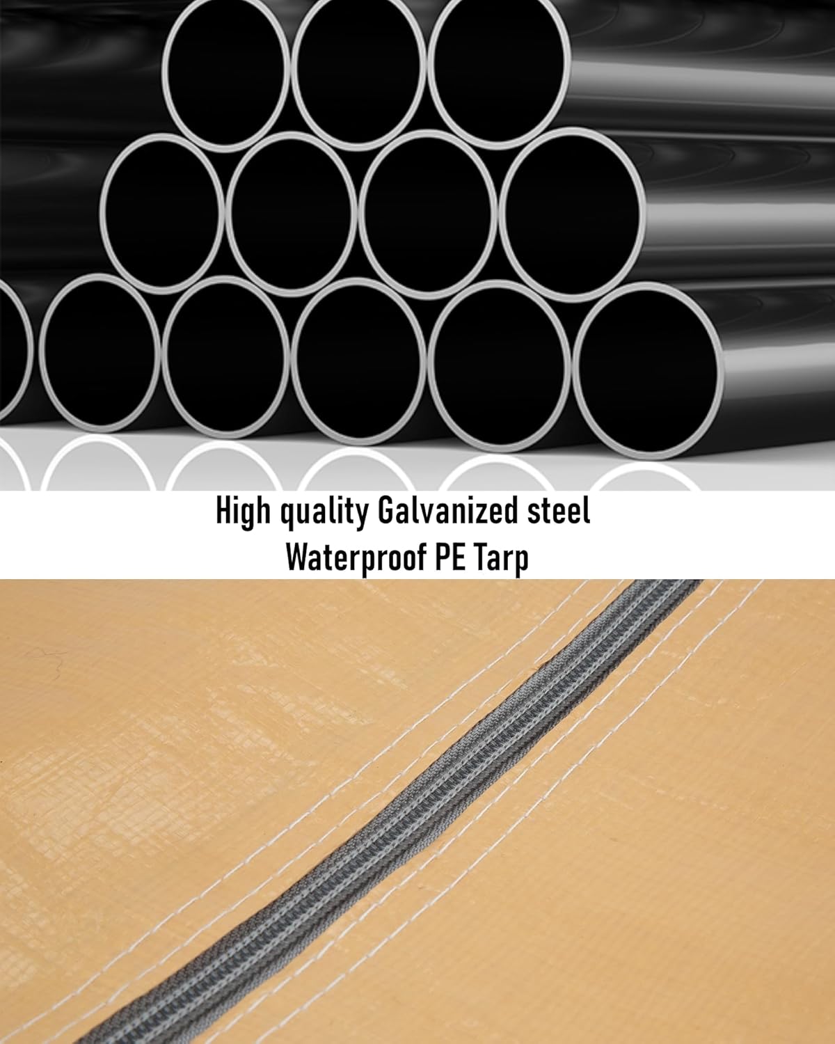 Carport 10x20 Portable Garage, Heavy Duty Steel Poles, 4 Roll-up Doors B534644