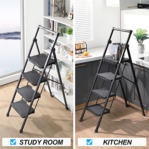 5 Step Ladder with Tool Platform, Folding Steel Step Stool with Handrail E680118