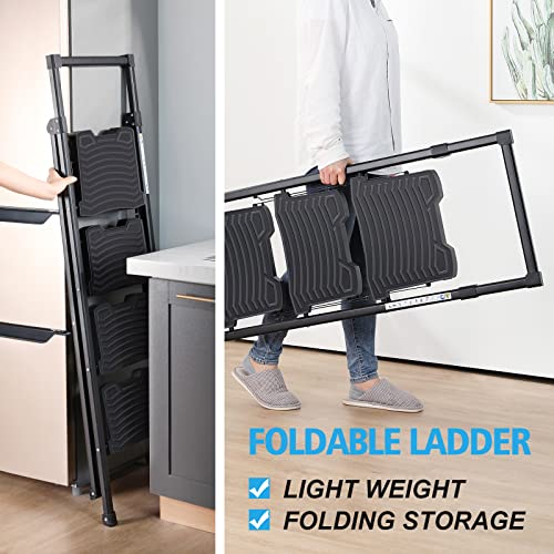 5 Step Ladder with Tool Platform, Folding Steel Step Stool with Handrail E680118