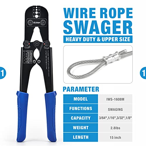 Wire Rope Crimping Tool for Aluminum Copper Sleeves and Ferrules with Built-in Cable Cutter H619602