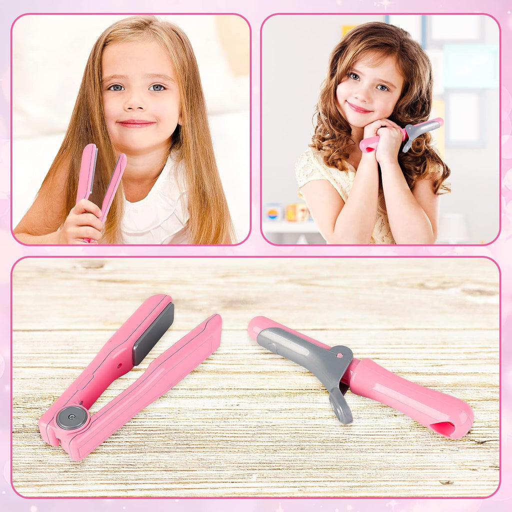 Girls Beauty Salon Set 35pcs Kids Pretend Play Makeup with Hairdryer, Mirror, Curling Iron C601742
