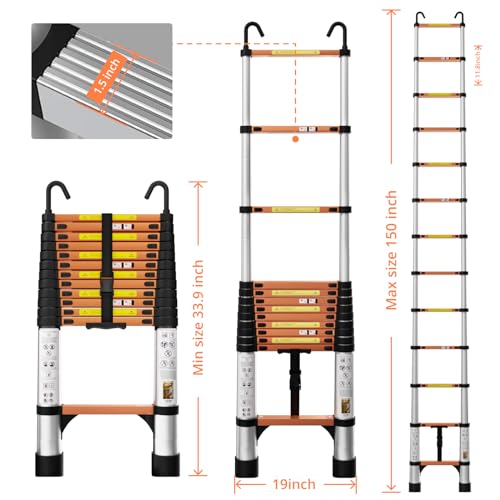 Telescoping Ladder 26.2FT, Aluminum Lightweight Extension Ladder with Stabilizer Bar & Wheels L349498