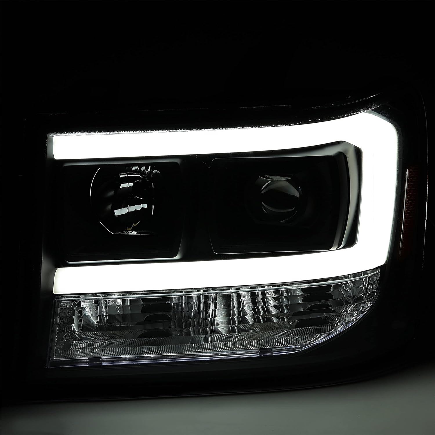 LED Projector Headlights for GMC Sierra 1500 2500HD 3500HD 2007-2014, Black Housing Clear Lens S566