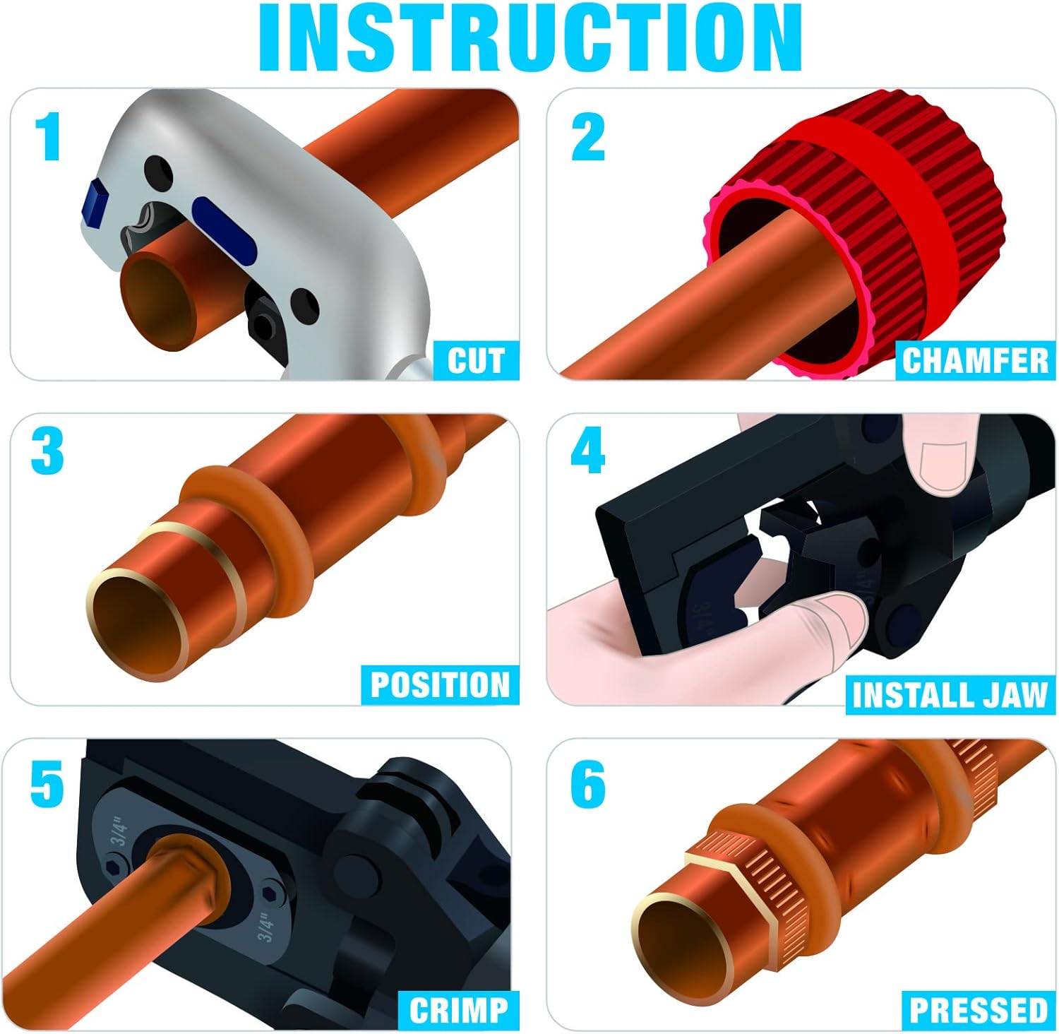 Hydraulic Copper Tubing Press Tool Kit for 1/2-in, 3/4-in, 1-in Fittings W530