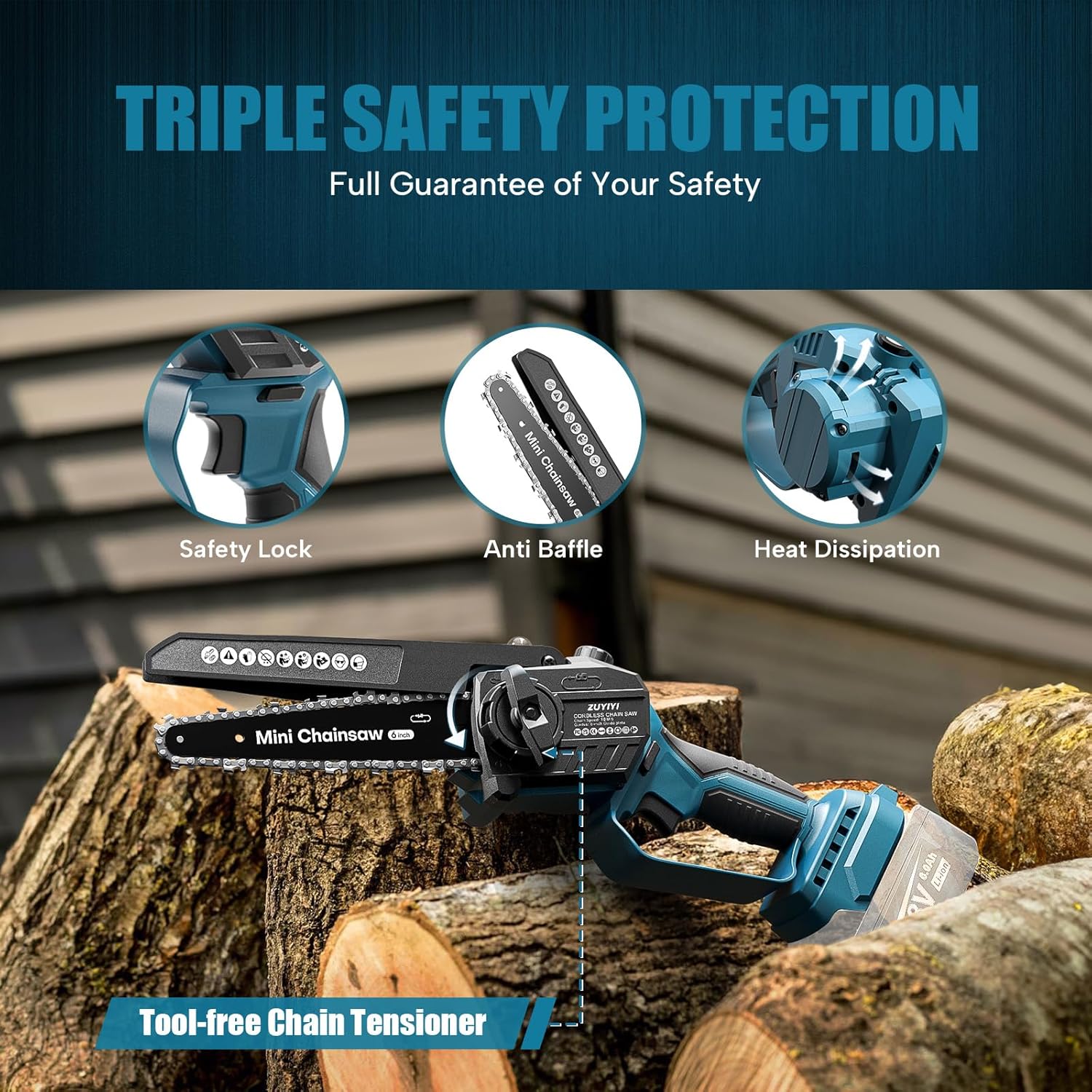 Cordless Mini Chainsaw 6 Inch & 8 Inch, Brushless Handheld Chain Saw with Oiler for Tree Branch Wood Cutting H1237