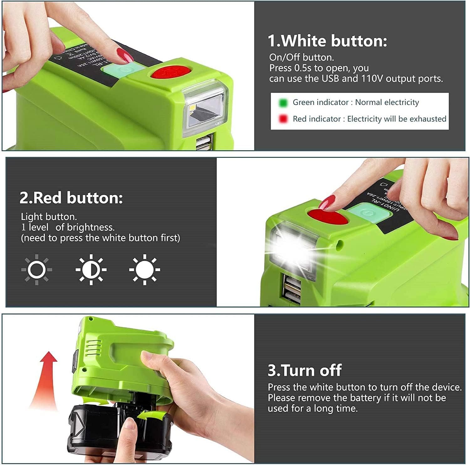 150W Power Supply Inverter for 18V, DC to AC 120V, USB Phone Charger Adapter with AC Outlet & LED Light T562395