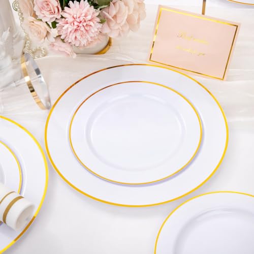 150 PCS Gold Plastic Plates Disposable Dinnerware Set with Cups for Party Wedding S565
