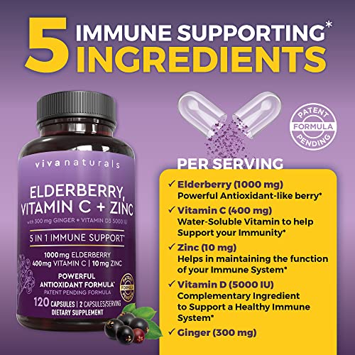 Elderberry with Zinc and Vitamin C Immune Support Supplement, 60 Capsules Z31361