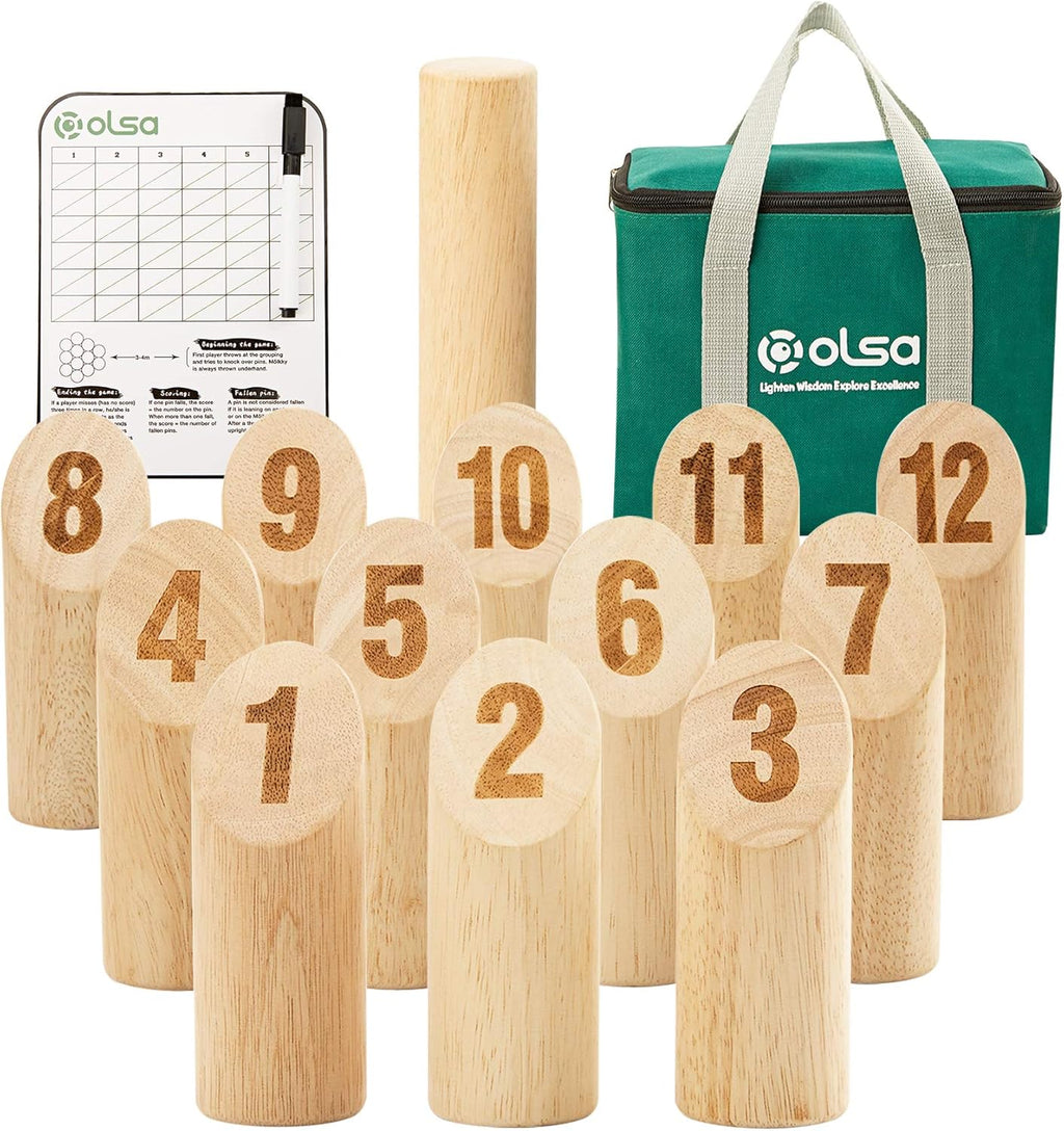 OLSA Wooden Throwing Game Set, Numbered Block Tossing Game with Scoreboard & Carry Bag-Outdoor Backyard Lawn Game for Kids Adults Family